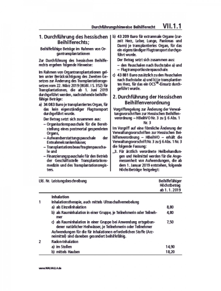 VII.01.01 | Durchführungshinweise Beihilferecht