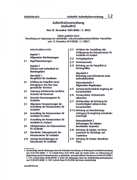 I.02 | AufenthV: Aufenthaltsverordnung