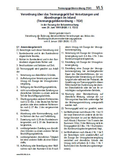 VI.05 | Trennungsgeldverordnung (TGV)