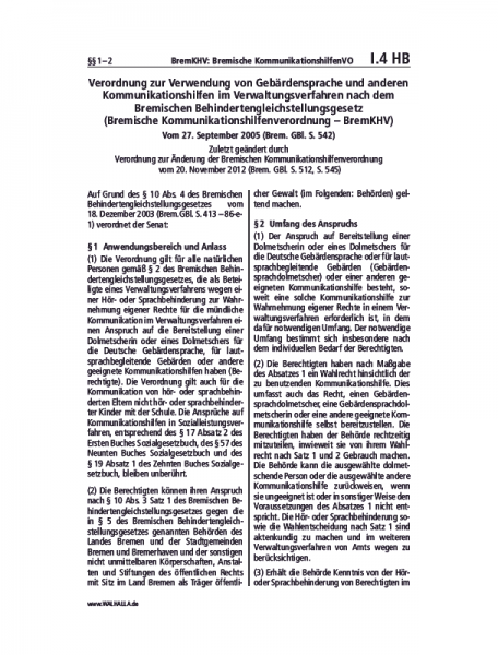 I.04 HB | BremKHV: Bremische KommunikationshilfenVO