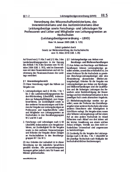 III.05 | Leistungsbezügeverordnung (LBVO)