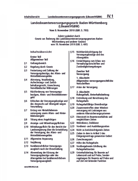 IV.01 | Landesbeamtenversorgungsgesetz (LBeamtVGBW)