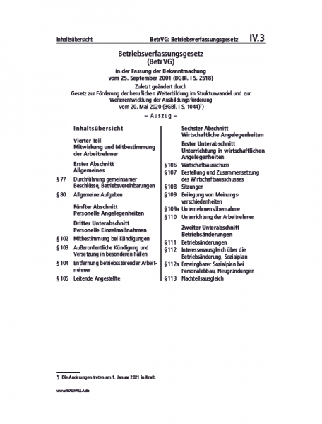 IV.03 | BetrVG: Betriebsverfassungsgesetz (Auszug)