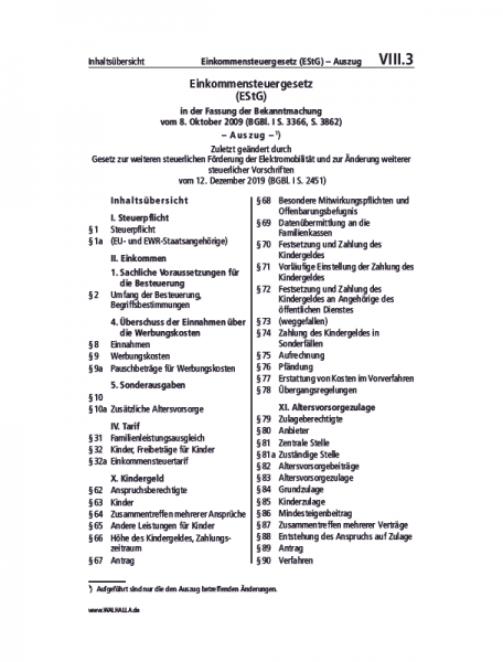 VIII.03 | Einkommensteuergesetz (EStG) – Auszug