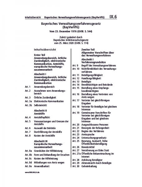 IX.06 | Bayerisches Verwaltungsverfahrensgesetz (BayVwVfG)