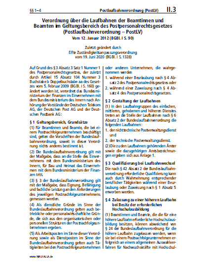 II.03 | Postlaufbahnverordnung (PostLV)