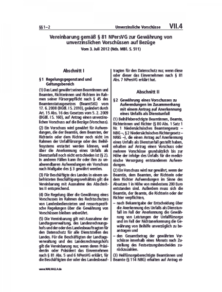 VII.04 | Unverzinsliche Vorschüsse