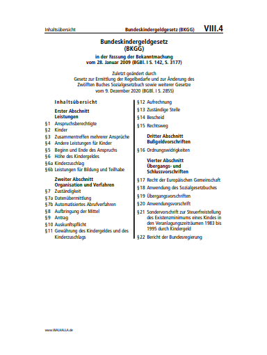 VIII.04 | Bundeskindergeldgesetz (BKGG)