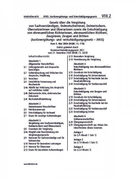 VIII.02 | JVEG: Justizvergütungs- und Entschädigungsgesetz