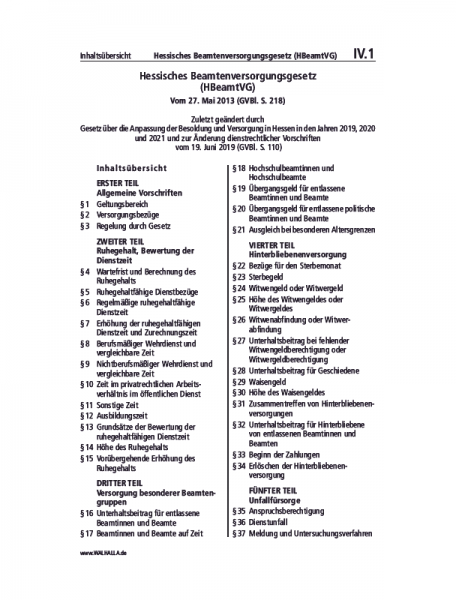 IV.01 | Hessisches Beamtenversorgungsgesetz (HBeamtVG)