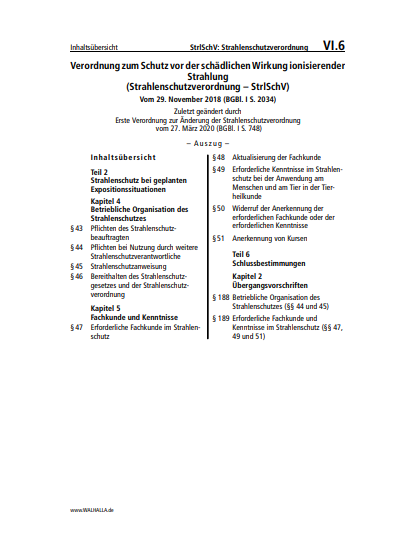 VI.06 | StrlSchV: Strahlenschutzverordnung (Auszug)
