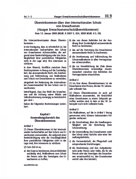 III.09 | Haager Erwachsenenschutzübereinkommen