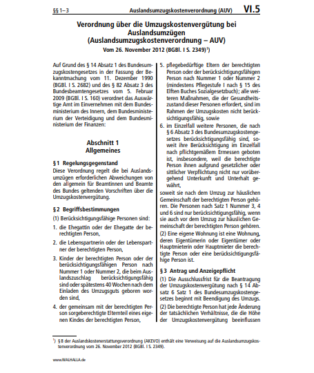 VI.05 | Auslandsumzugskostenverordnung (AUV)
