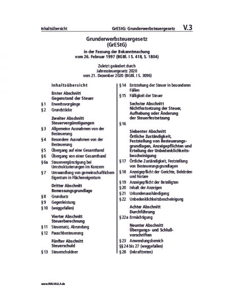 V.03 | GrEStG: Grunderwerbsteuergesetz