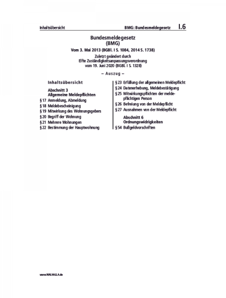 I.06 | BMG: Bundesmeldegesetz (Auszug)