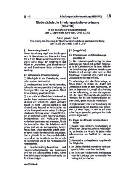 I.08 | Erholungsurlaubsverordnung (NEUrlVO)