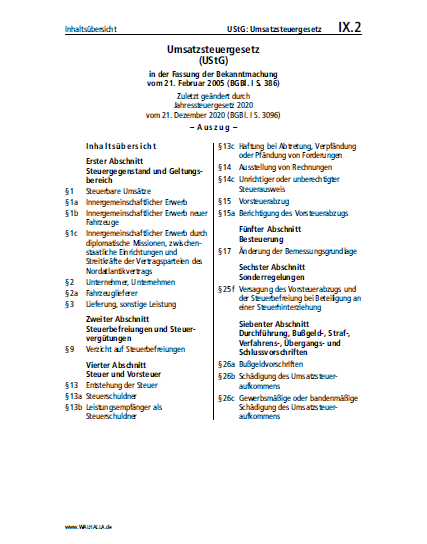 IX.02 | UStG: Umsatzsteuergesetz (Auszug)