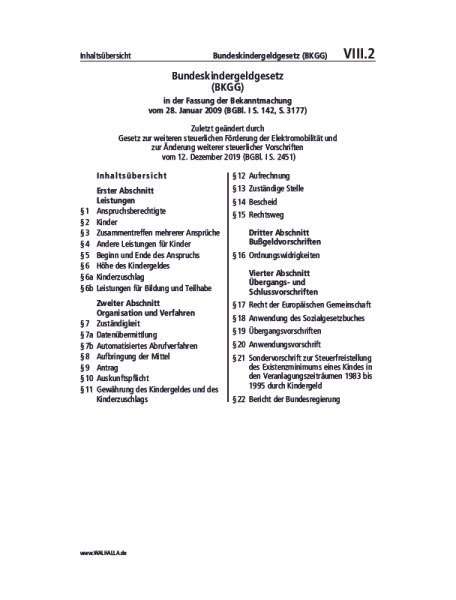VIII.02 | Bundeskindergeldgesetz (BKGG)