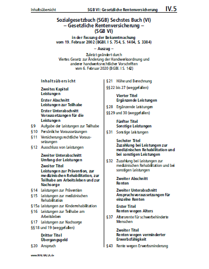 IV.05 | SGB VI: Gesetzliche Rentenversicherung (Auszug)