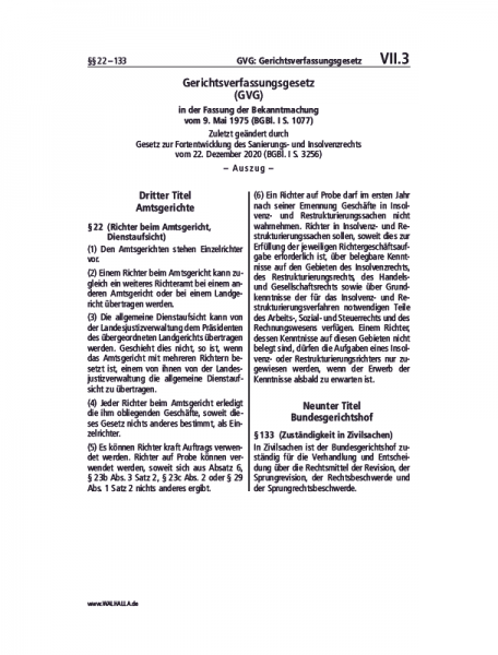 VII.03 | GVG: Gerichtsverfassungsgesetz (Auszug)