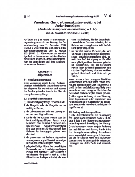 VI.04 | Auslandsumzugskostenverordnung (AUV)