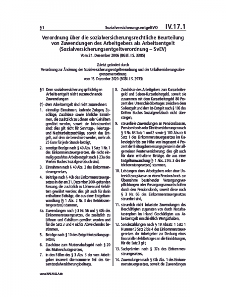 IV.17.01 | SozialversicherungsentgeltVO