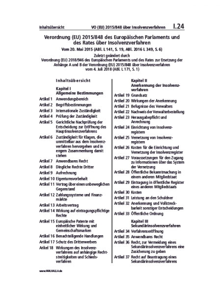 I.24 | VO (EU) 2015/848 über Insolvenzverfahren