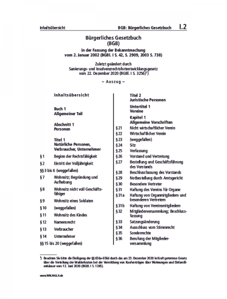 I.02 | BGB: Bürgerliches Gesetzbuch (Auszug)