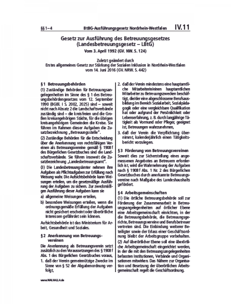IV.11 | BtBG-Ausführungsgesetz Nordrhein-Westfalen
