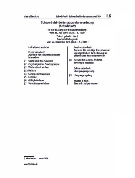 II.06 | SchwbAwV: SchwerbehindertenausweisVO