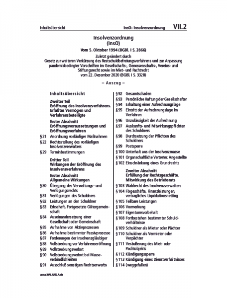 VII.02 | InsO: Insolvenzordnung (Auszug)