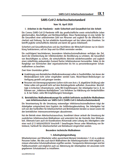 IX.01 | SARS-CoV-2-Arbeitsschutzstandard