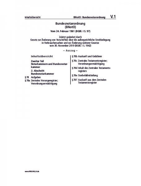 V.01 | BNotO: Bundesnotarordnung (Auszug)