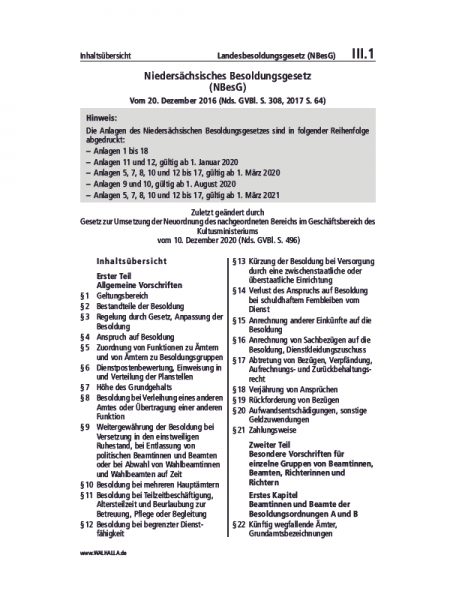 III.01 | Landesbesoldungsgesetz (NBesG)