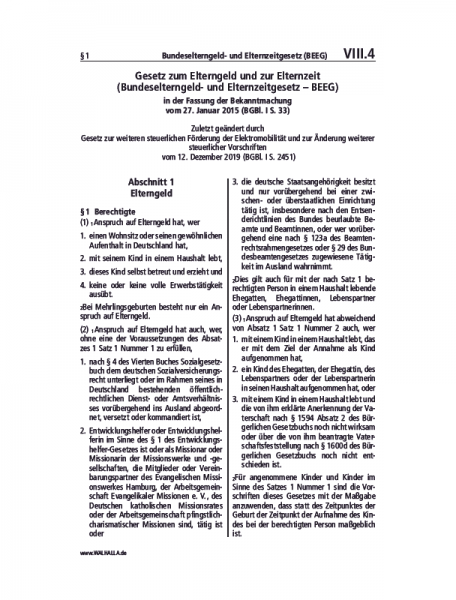 VIII.04 | Bundeselterngeld- und Elternzeitgesetz (BEEG)