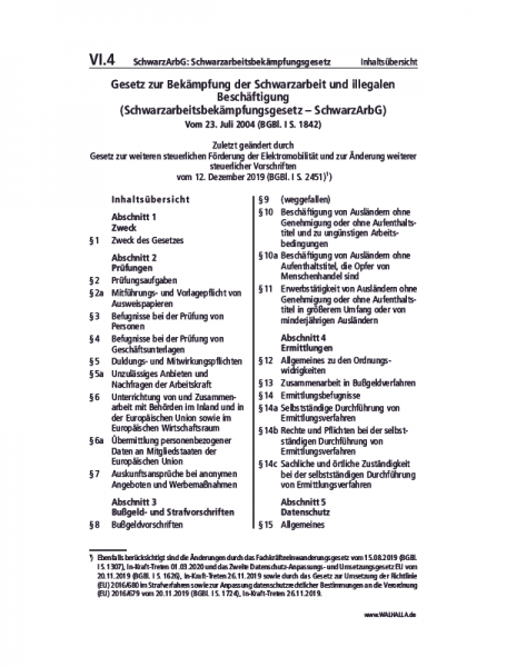 VI.04 | SchwarzArbG: Schwarzarbeitsbekämpfungsgesetz